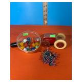 Marbles; Jacks; Toy truck