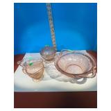 Pink Depression Bowl; Cream & Sugar