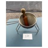 Vintage Cone Sieve with wood Pestle