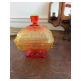 Jeane He Glass Amberina Lidded Candy Dish