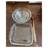 Mixing bowls,; Baking Dish; Wooden Spoon
