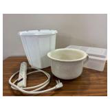 Trash can; shoe box; power strip; Thunder Mug