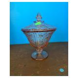 Pink Depression Glass Candy Jar w/Lid Cabbage Rose