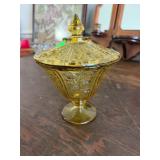 Vintage Amber Glass Pedestal Candy Dish
