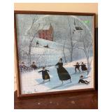 P.Buckley Moss Framed Puzzle Picture-Ice Skaters
