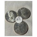 (3) 90% silver-Canada Silver Dollars, Circulated