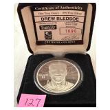 One Troy oz. .999 silver "Drew Bledsoe" Round