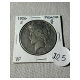 1926-S Peace Dollar. VF.