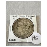 1902-O Morgan Silver Dollar. Fine.