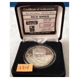 One Troy oz. .999 silver "Rick Mirer" Round