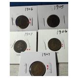 (5) Indian Cents (1905 - 1907)