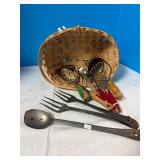 Vintage Kitchen Utensils in Basket