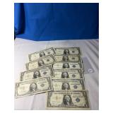 (10) $1 Silver Certificates, average circulated