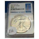 2016 Silver Eagle $1 First Day of Issue MS70
