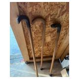 3 Wooden Canes with Carving