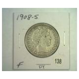 1908-S BARBER HALF DOLLAR FINE