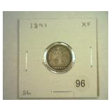 1891 SEATED LIBERTY DIME EXTRA FINE