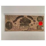 1861 CONFEDERATE STATES OF AMERICA $50 FINE TEAR