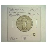 1917 TYPE 1 STANDING LIBERTY QUARTER VG+