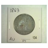 1863 SEATED LIBERTY HALF DOLLAR AU