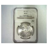 1887 MORGAN SILVER DOLLAR NGC MS 63