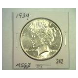 1934 PEACE SILVER DOLLAR MS 63