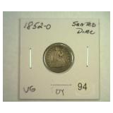 1852-O SEATED LIBERTY DIME VERY GOOD