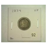 1834 BUST DIME VERY FINE