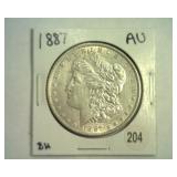 1887 MORGAN SILVER DOLLAR AU