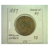 1837 LARGE CENT HEAD OF 37 MEDIUM LETTERS