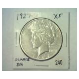 1927-S PEACE SILVER DOLLAR XF SCARCE
