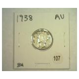 1938 MERCURY DIME ABOUT UNCIRCULATED