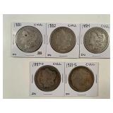 5 MORGAN SILVER DOLLARS