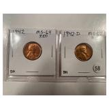1942 MS 64 RED AND 1942-D MS65 RED LINCOLN