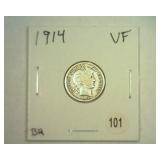 1914 BARBER DIME VERY FINE
