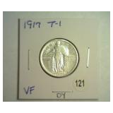 1917 TYPE 1 STANDING LIBERTY QUARTER VF