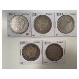 5 MORGAN SILVER DOLLARS
