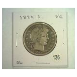 1894-S BARBER HALF DOLLAR VERY GOOD