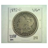 1892-O MORGAN SILVER DOLLAR VG+ SCARCE