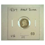 1837 BUST HALF DIME VERY GOOD