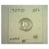 1927-D MERCURY DIME EXTRA FINE+ SCARCE