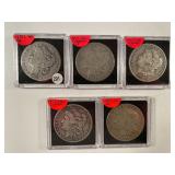 5 MORGAN SILVER DOLLARS