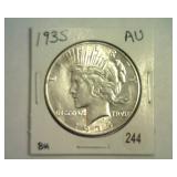 1935 PEACE SILVER DOLLAR AU