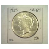 1925 PEACE SILVER DOLLAR MS 64