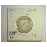 1894-S BARBER QUARTER GOOD SCARCE