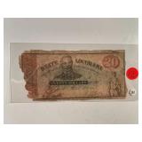 1863 STATE OF LOUISIANA $20 TORN AND TAPE CR-13