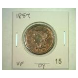 1857 LARGE CENT VERY FINE