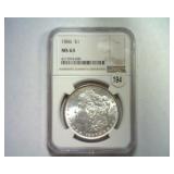 1886 MORGAN SILVER DOLLAR NGC MS 63