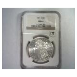 1881-S MORGAN SILVER DOLLAR NGC MS 64