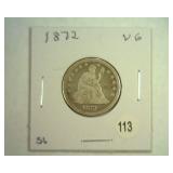 1872 SEATED LIBERTY QUARTER VERY GOOD